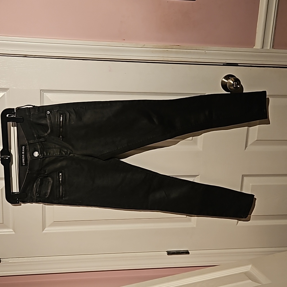 Express Black Leather Mid Rise Ankle Leggings Jeans